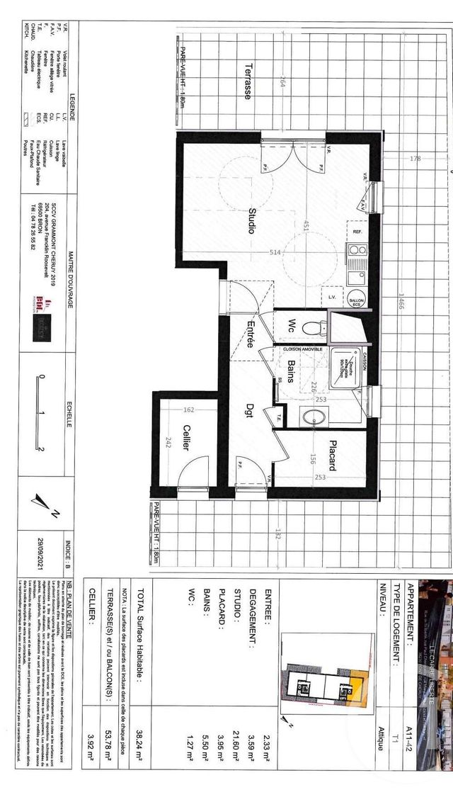 Appartement F1 à louer - 1 pièce - 38.24 m2 - PONT DE CHERUY - 38 - RHONE-ALPES - Century 21 Le 7 De Coeur