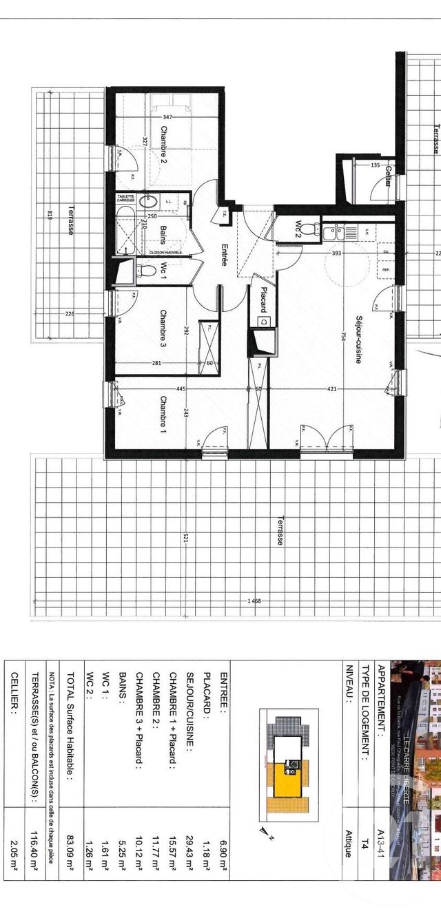 Appartement F4 à louer - 4 pièces - 83.09 m2 - PONT DE CHERUY - 38 - RHONE-ALPES - Century 21 Le 7 De Coeur